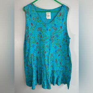 Fresh Produce Turtle Cove Turquoise Patterned Tank Dress Size 2x